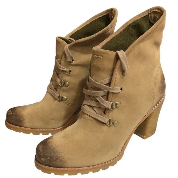 UGG Australia Tan Calynda Suede Heeled Boots Size 11